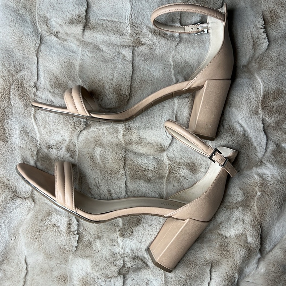 🕶️Kenneth Cole Reaction Lolita nude ankle strap block leather heels 11 42 - Picture 5 of 8